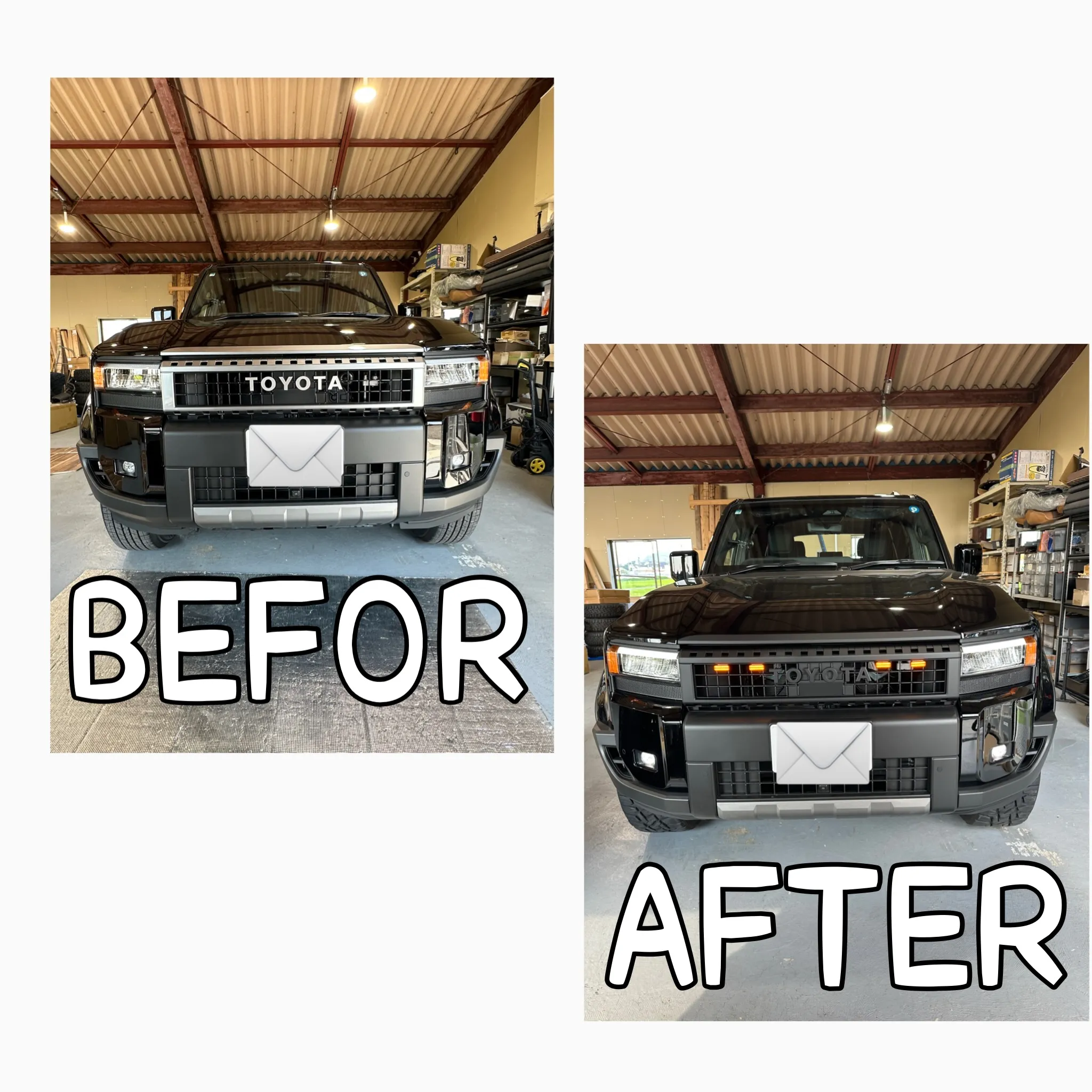 ランクル250にグリルマーカー取り付け、グリルとボンネットモ...